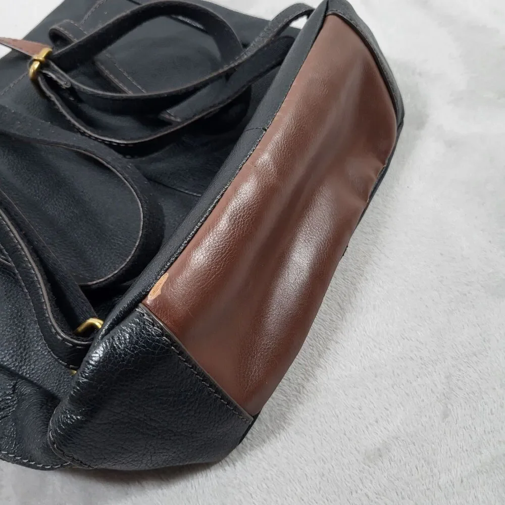 Fossil Claire Black Pebbled Leather Medium Backpack Purse Bag Magnetic Flap Snap
